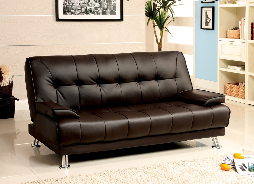 Beaumont Dark Brown/Chrome Leatherette Futon Sofa