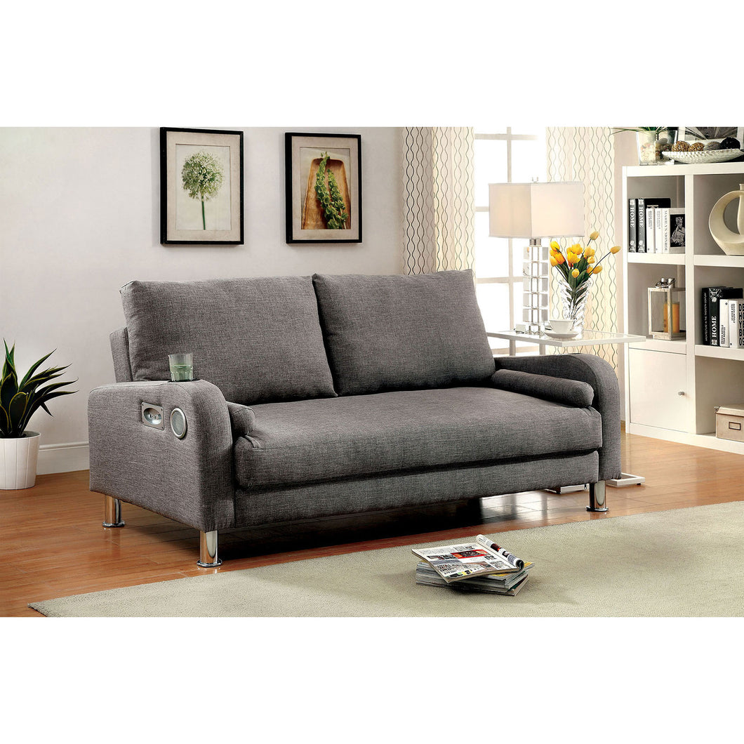 RAQUEL Gray/Chrome Futon Sofa