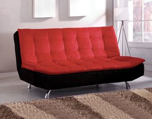 Malibu Red/Black/Chrome Microfiber Futon Sofa, Red & Black
