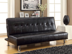 Bulle Black/Chrome Leatherette Futon Sofa, Black