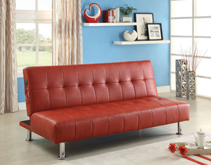 Bulle Red/Chrome Leatherette Futon Sofa, Red