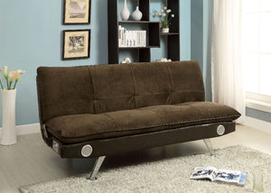 GALLAGHER Dark Brown/Chrome Futon Sofa w/ Bluetooth Speaker, Brown