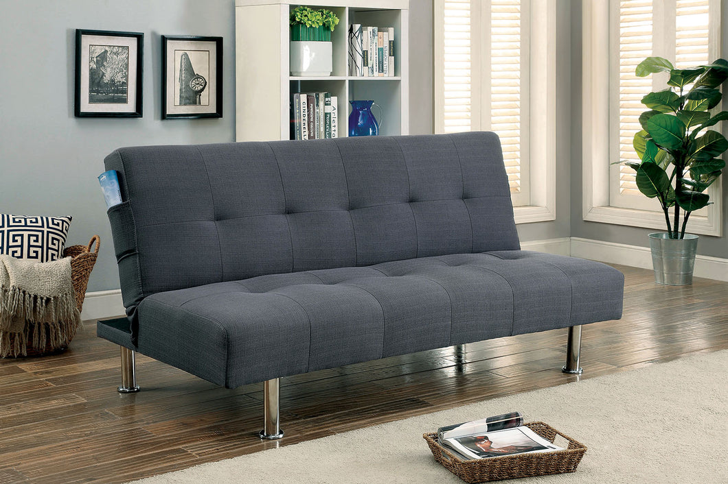 DEWEY Gray/Chrome Futon Sofa, Gray
