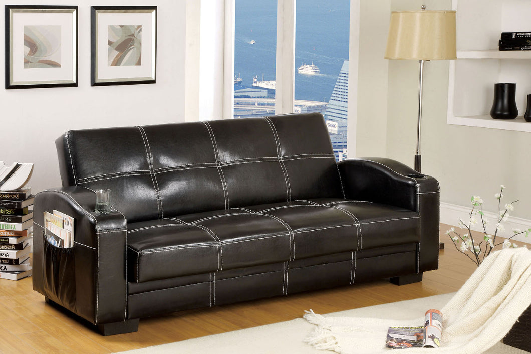 Colona Black Leatherette Futon Sofa w/ Storage