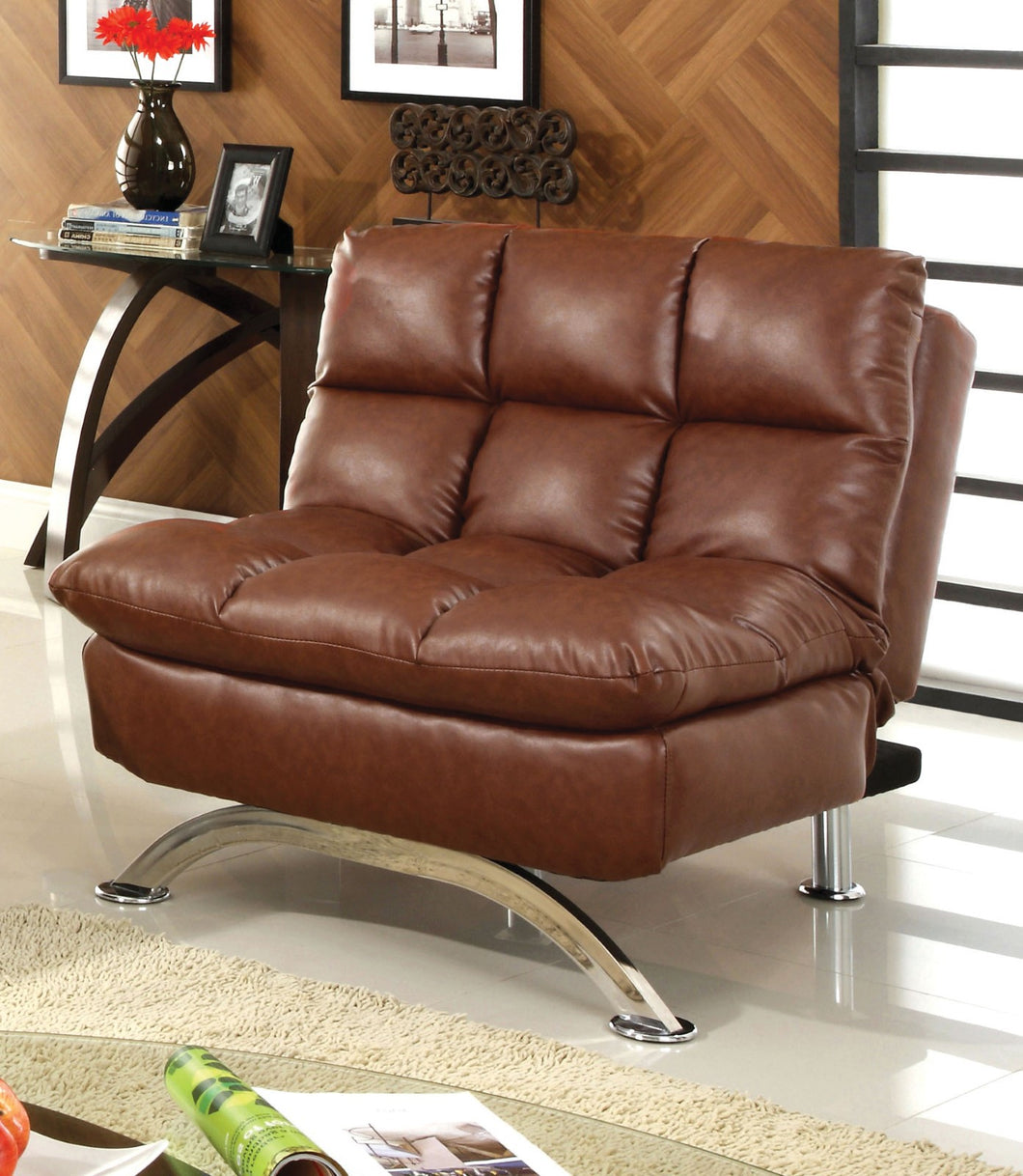 Aristo Saddle Brown/Chrome Leatherette Chair, Saddle Brown