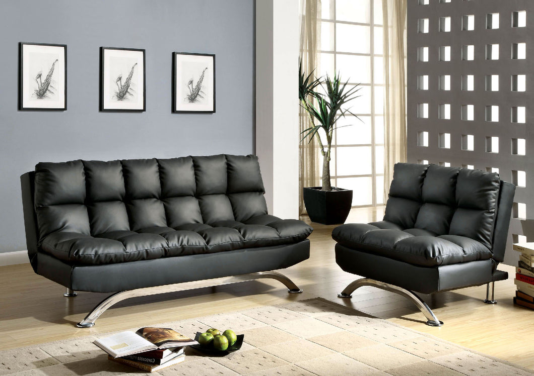 Aristo Black Futon Sofa + Chairs