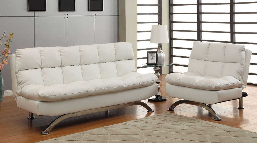 Aristo White Futon Sofa + Chair