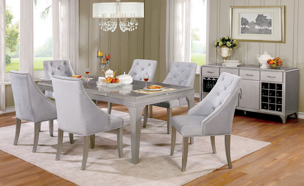 DIOCLES Silver, Light Gray 6 Pc. Dining Table Set w/ Bench