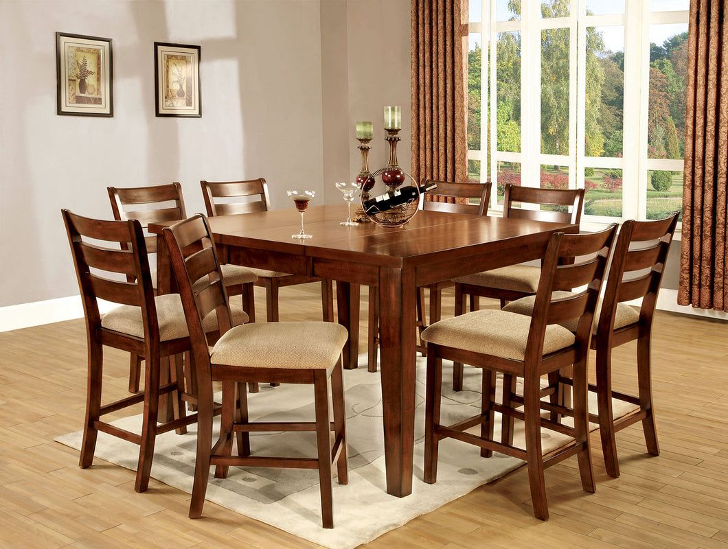 Priscilla II Antique Oak Counter Ht. 9 Pc. Dining Table Set