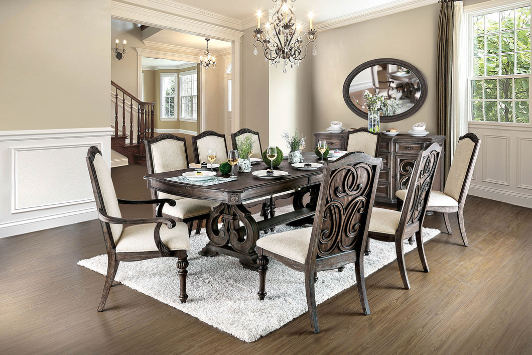 ARCADIA Rustic Natural Tone, Ivory 7 Pc. Dining Table Set (2AC+6SC)