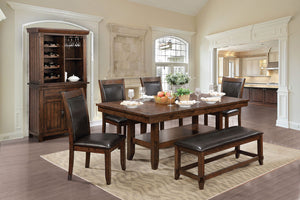 MEAGAN I Brown Cherry, Espresso 6 Pc. Dining Table Set w/ Bench