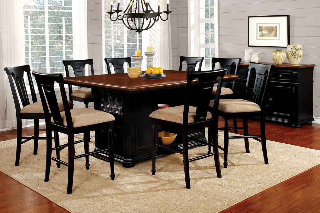 SABRINA Black/Cherry 9 Pc. Dining Table Set w/ Stools