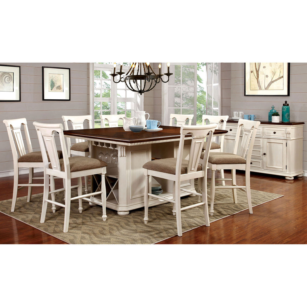 SABRINA Off White/Cherry 9 Pc. Counter Ht. Dining Table Set