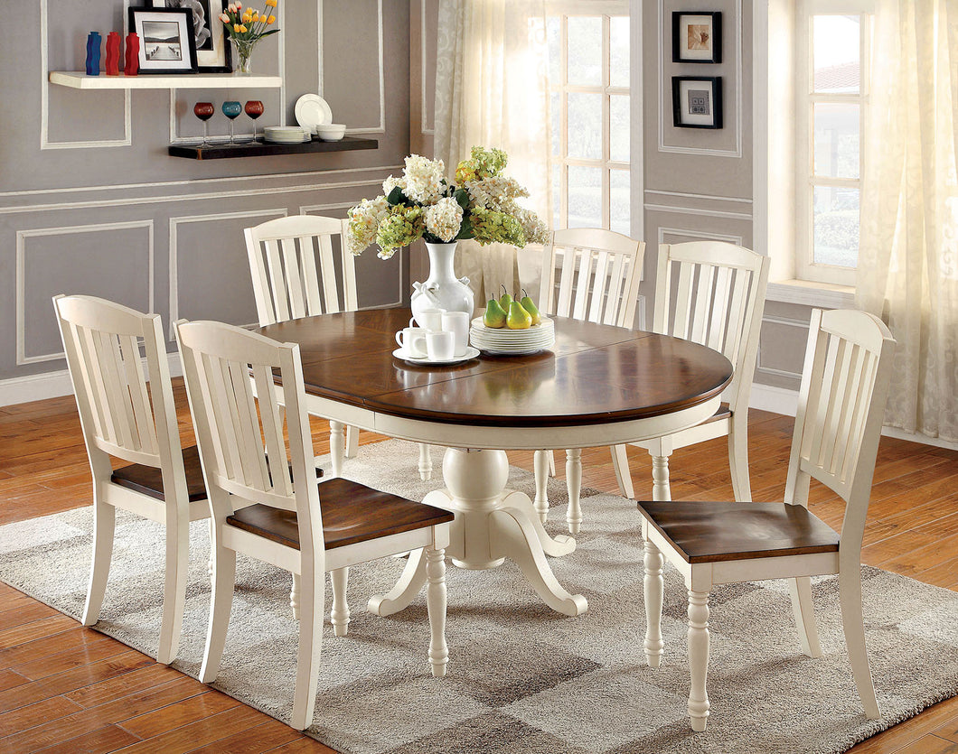 HARRISBURG Vintage White/Dark Oak Oval Dining Table w/ 18