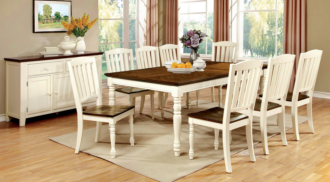 HARRISBURG Vintage White/Dark Oak 7 Pc. Dining Table Set