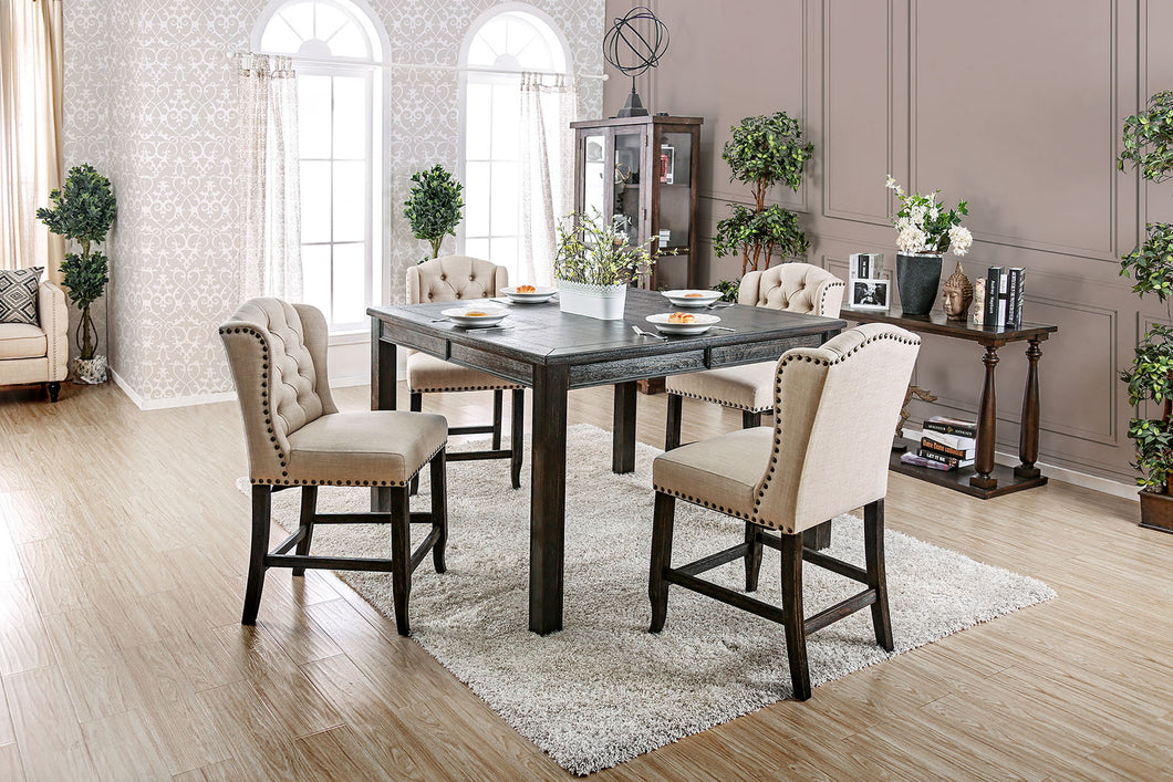 Sania III Antique Black, Ivory 6 Pc. Sq. Dining Table Set w/ Bench