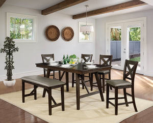 Bridgeville Wire Brushed Rustic Brown 6 Pc. Counter Ht. Dining Table Set w/ Bench