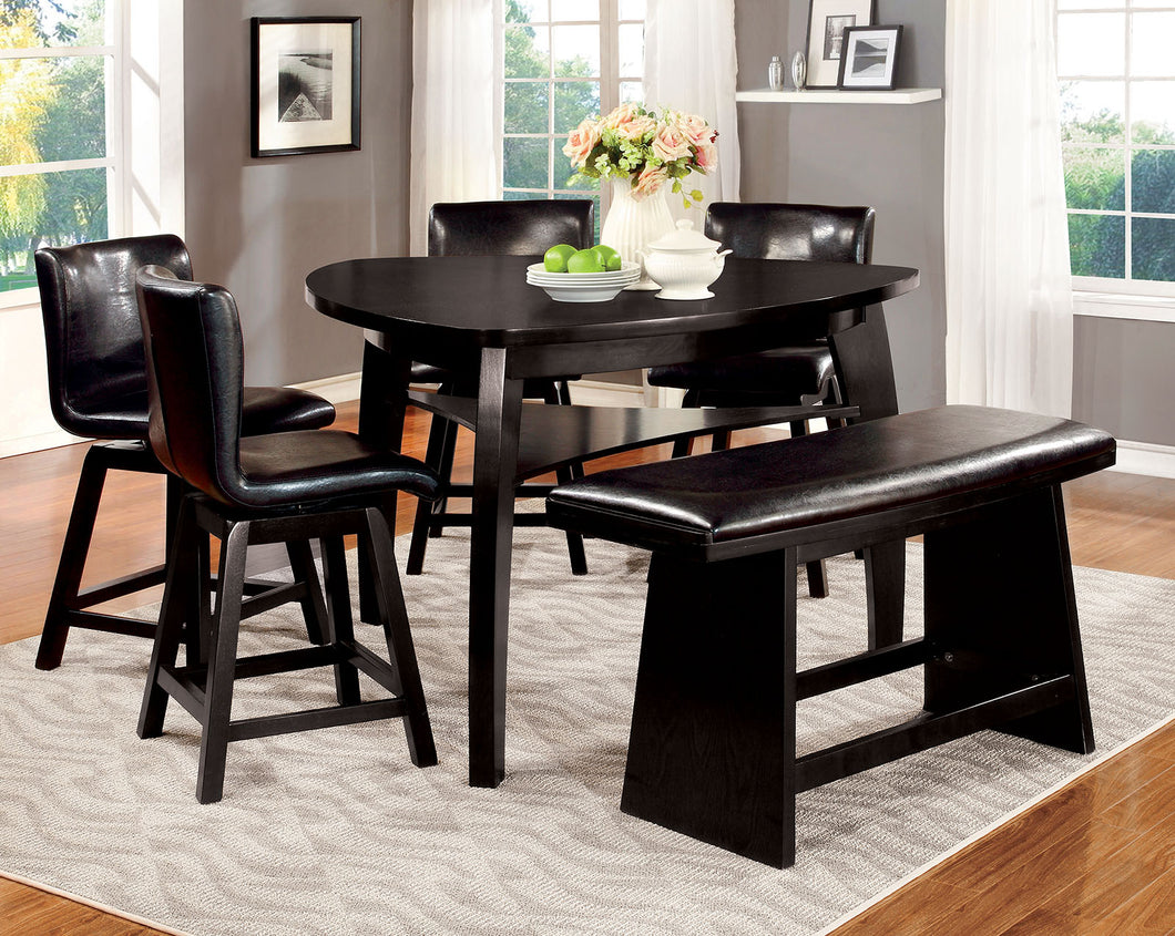 HURLEY Black 5 Pc. Counter Ht. Table Set + Bench