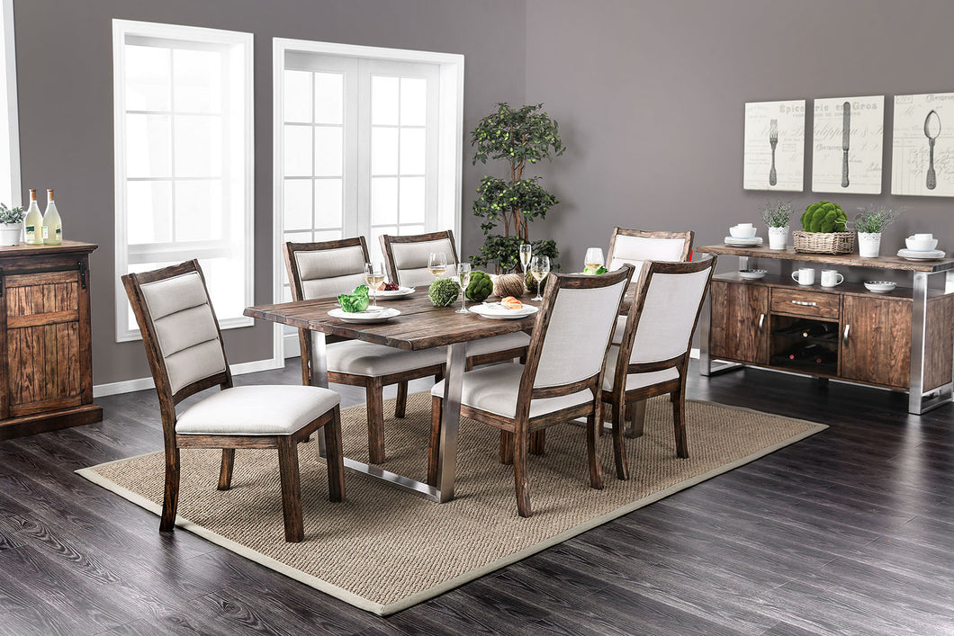 Mandy Oak/Chrome 6 Pc. Dining Table Set w/ Bench