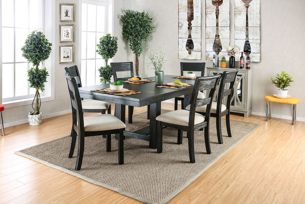 THOMASTON I Brushed Black, Ivory 7 Pc. Dining Table Set