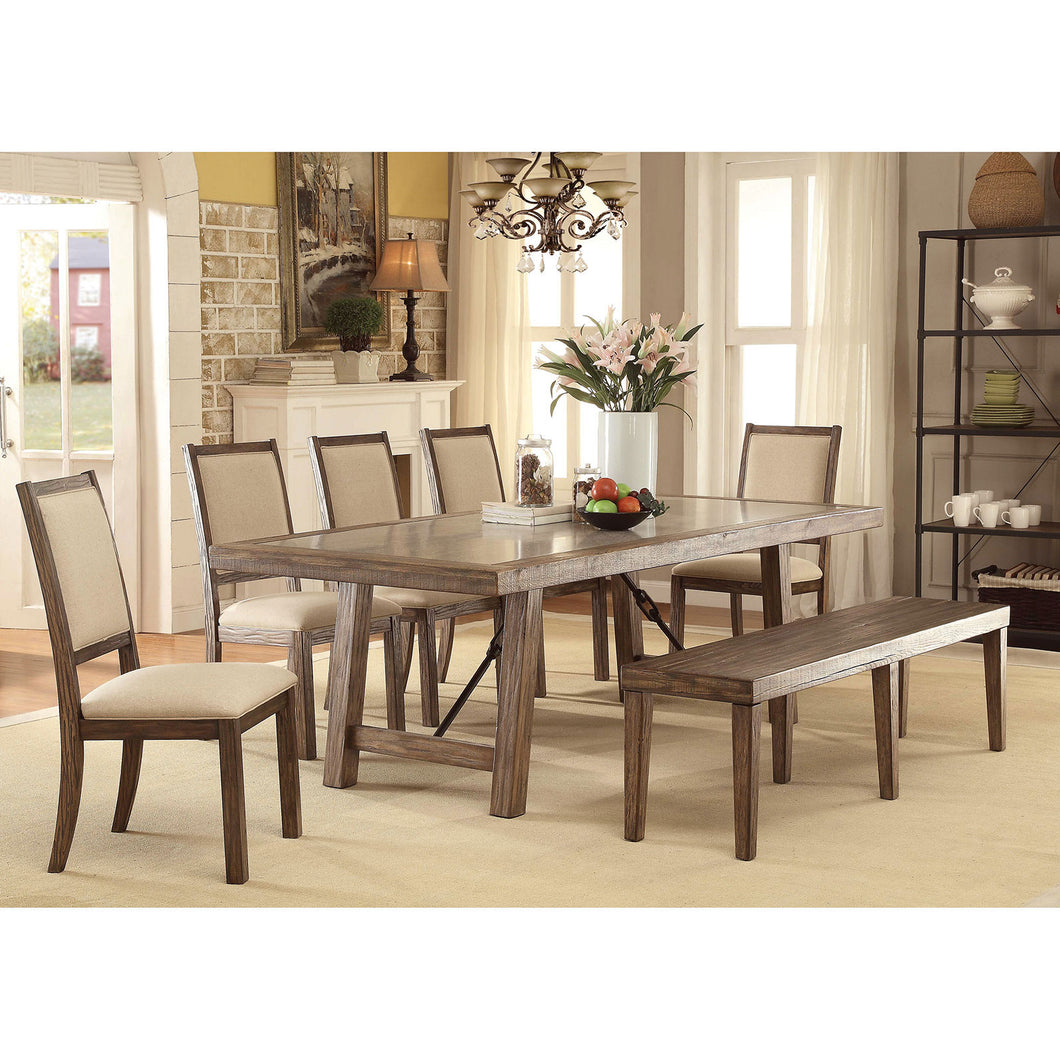 COLETTE Rustic Oak 6 Pc. Dining Table Set w/ Bench