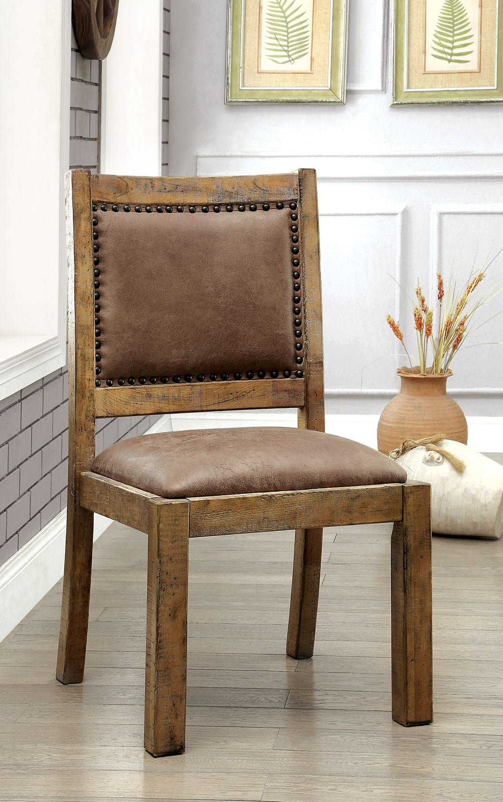 GIANNA Rustic Pine/Brown Side Chair (2/CTN)