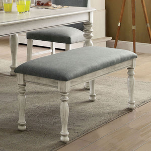 Kathryn Antique White/Gray Bench, White