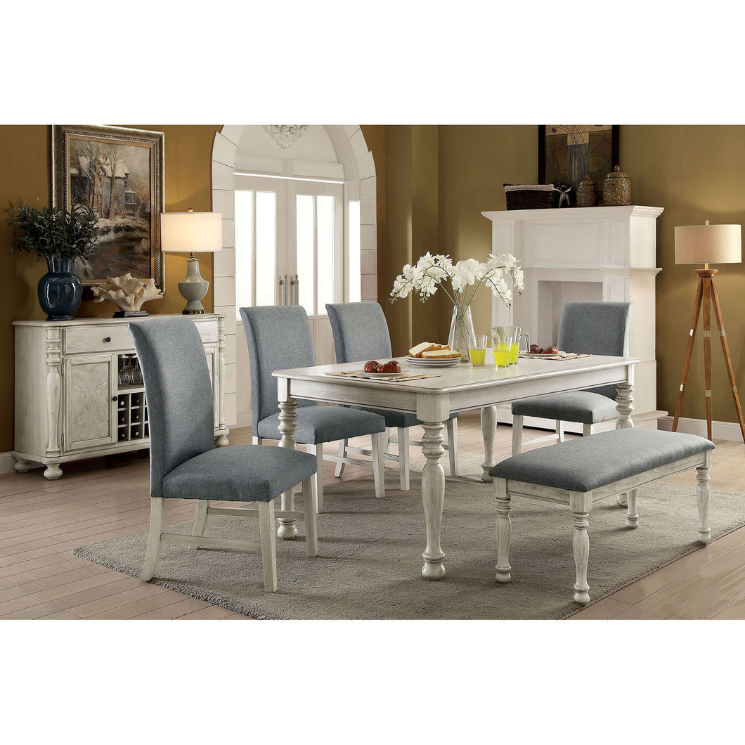 Kathryn Antique White 6 Pc. Dining Table Set w/ Bench