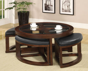 Crystal Cove II Dark Walnut Round Coffee Table w/ 4 Stools