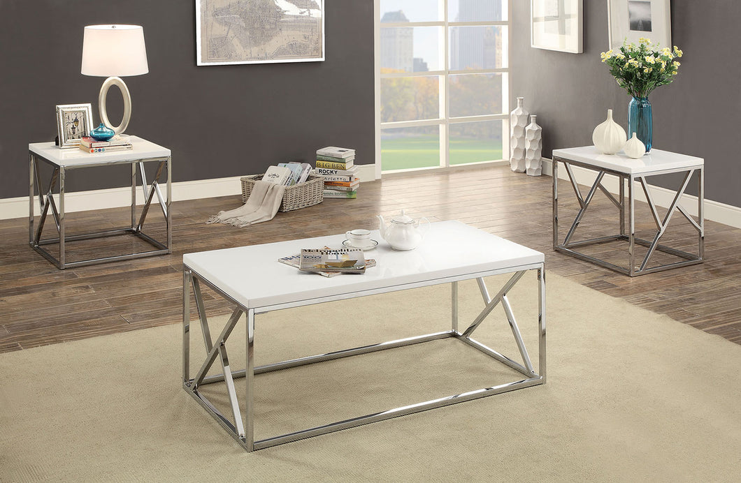 Kuzen White/Chrome 3 Pc. Coffee Table Set