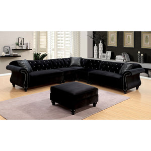 JOLANDA II Black Sectional + 1 Left Side Chair, Black