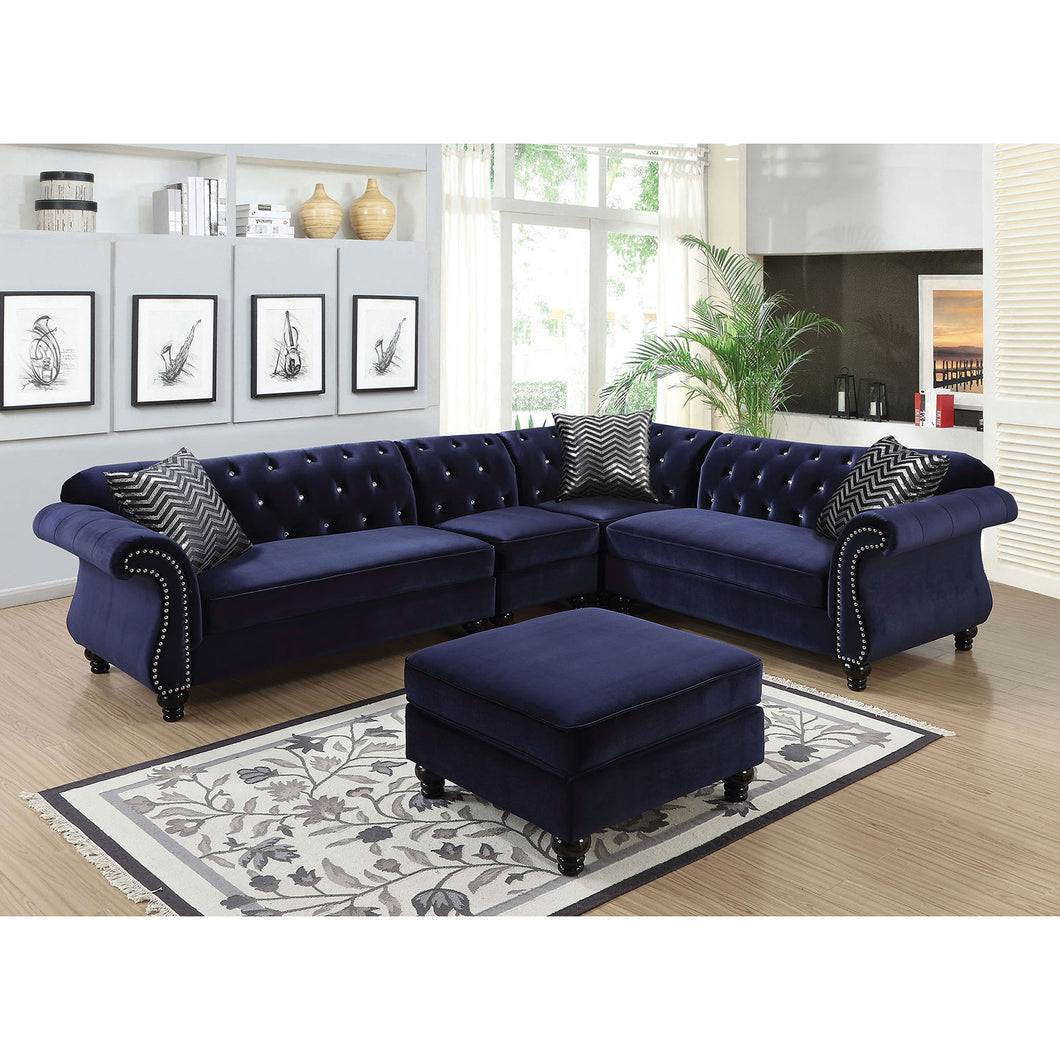 JOLANDA II Blue Sectional + 1 Left Side Chair, Blue