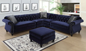 JOLANDA II Blue Sectional + 2 Chairs, Blue