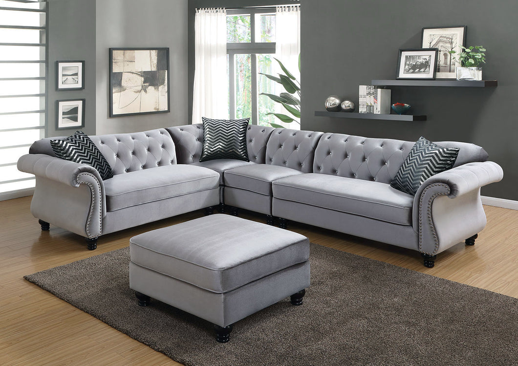 JOLANDA II Gray Sectional + 1 Right Side Chair, Gray