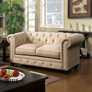 STANFORD Ivory Love Seat, Ivory Fabric