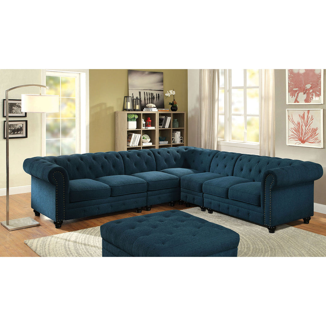 Stanford II Dark Teal Sectional w/ 2 Armless, Teal