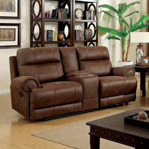 KELLIE Brown Console Love Seat & 2 Recliners