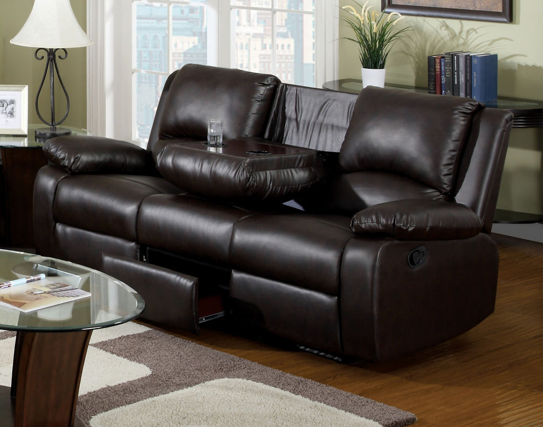 Oxford Rustic Dark Brown Motion Sofa w/ Drop-Down Table