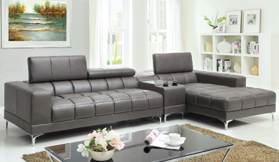 Bourdet II Gray Sectional + Speaker Console