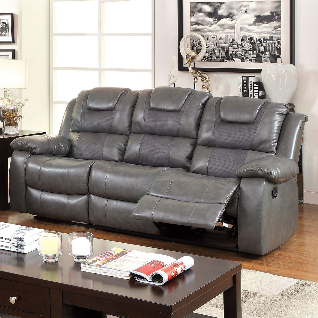 GRANDOLF Gray Sofa w/ 2 Recliners & Drop-Down Table, Gray