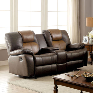 POLLUX Dark Brown/Light Brown Love Seat w/ 2 Recliners