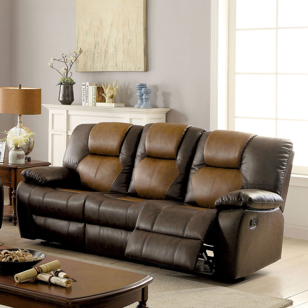 POLLUX Dark Brown/Light Brown Sofa w/ 2 Recliners