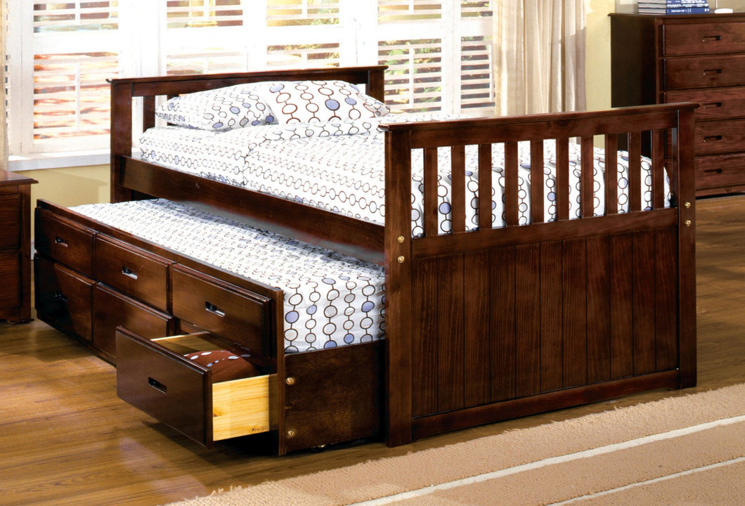 MONTANA Cherry Captain Twin Bed w/ Trundle + 3 Drawers