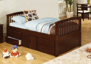 Caballero Dark Walnut Captain Twin Bed w/ 4 Drawers + Storage