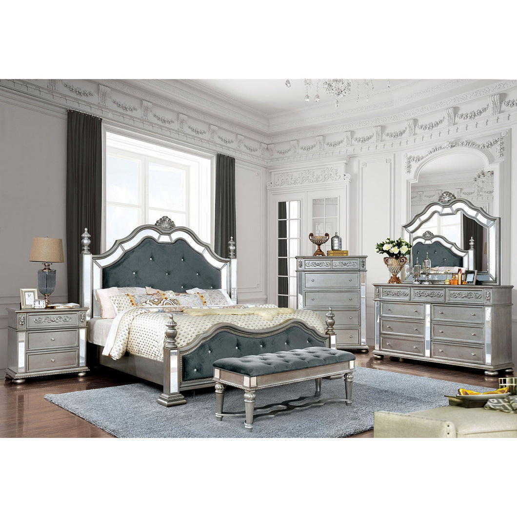 Azha Silver/Gray 5 Pc. Queen Bedroom Set w/ 2NS