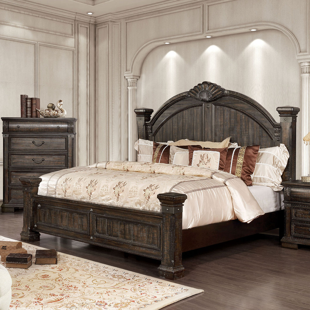 Genevieve Distressed Walnut Queen Bed