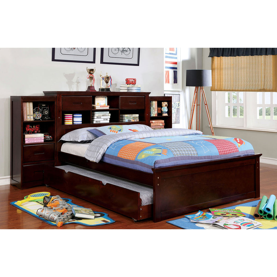 PEARLAND Dark Walnut Full Bed w/ 2 Book Cases