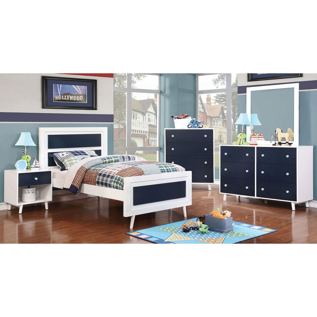 ALIVIA White/Blue 4 Pc. Full Bedroom Set