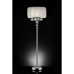 Chloe White/Chrome Floor Lamp, Hanging Crystal