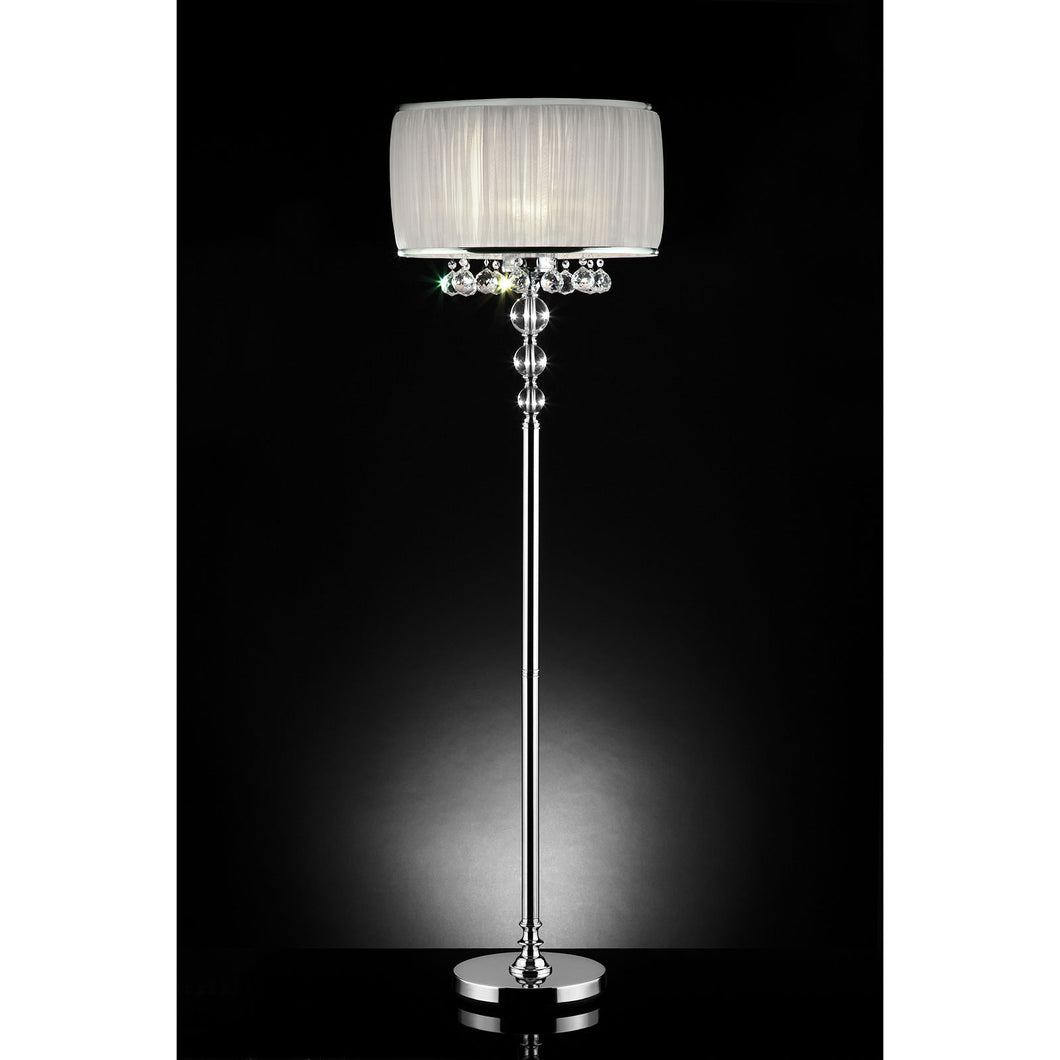 Chloe White/Chrome Floor Lamp, Hanging Crystal